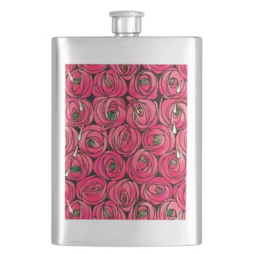 Rose Art Nouveau Rennie Macintosh Graphic Hip Flask