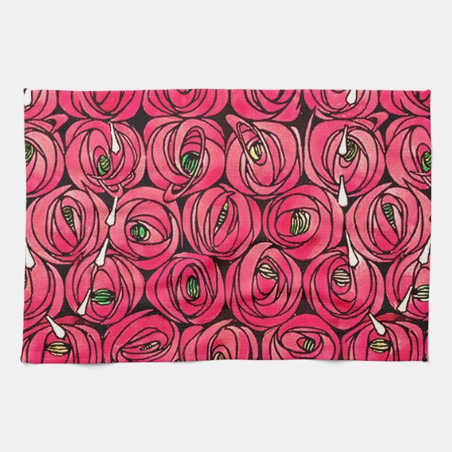 Rose Art Nouveau Rennie Macintosh Graphic Kitchen Towel (Horizontal)
