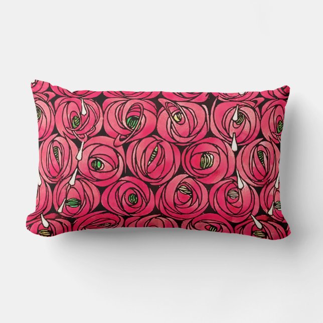 Rose Art Nouveau Rennie Macintosh Graphic Lumbar Pillow (Front)