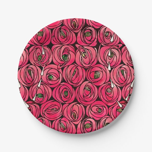 Rose Art Nouveau Rennie Macintosh Graphic Paper Plates (Front)