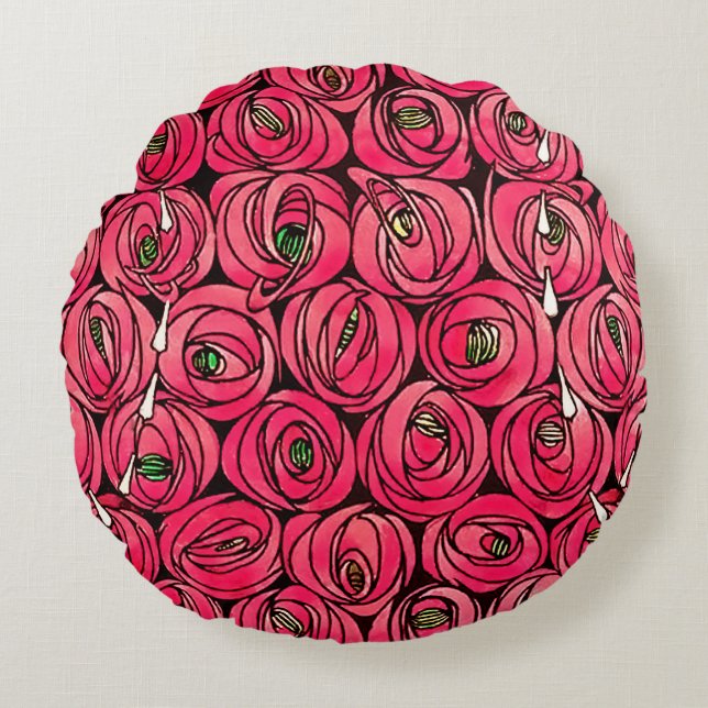 Rose Art Nouveau Rennie Macintosh Graphic Round Pillow (Front)