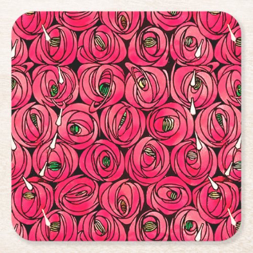 Rose Art Nouveau Rennie Macintosh Graphic Square Paper Coaster
