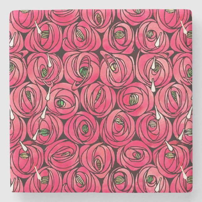 Rose Art Nouveau Rennie Macintosh Graphic Stone Coaster (Front)