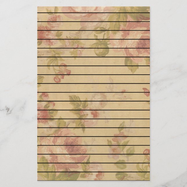 Rose Art Print Lined Stationery (Front)