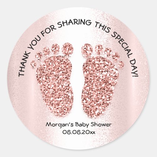 Rose Baby Feet Girl Boy Shower Favor Thank Classic Round Sticker
