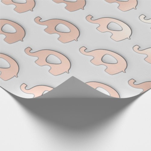 Rose Baby Girl Blue Pastel Grey 3D Elephants Wrapping Paper