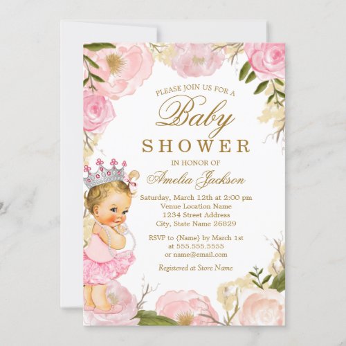 Rose Baby Princess Its a Girl Baby Shower Invite