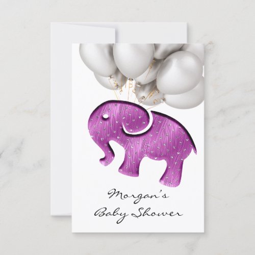 Rose Baby Shower Elephant Berry  Ballon White Invitation