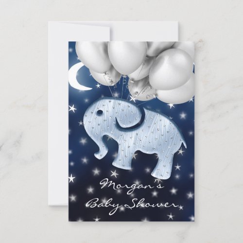 Rose Baby Shower Elephant Blue Ballon Stars Invitation