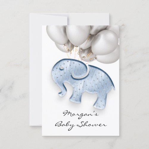 Rose Baby Shower Elephant Blue Ballon White Invitation