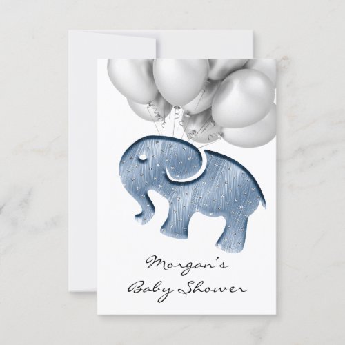 Rose Baby Shower Elephant Blue Ballon White Invitation