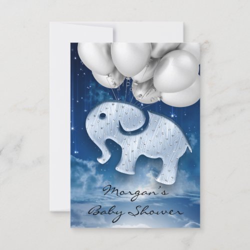 Rose Baby Shower Elephant Blue Sky Ballon Invitation