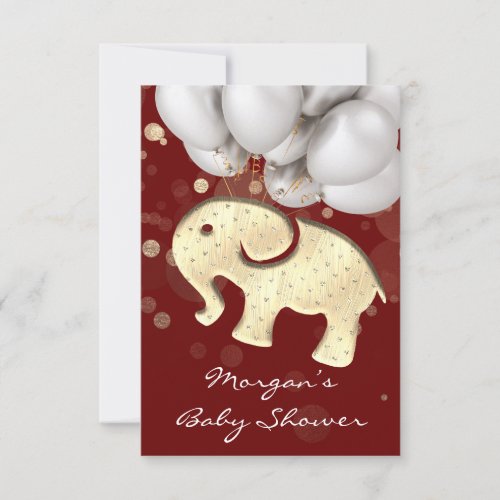 Rose Baby Shower Elephant Gold Ballon Burgundy Invitation