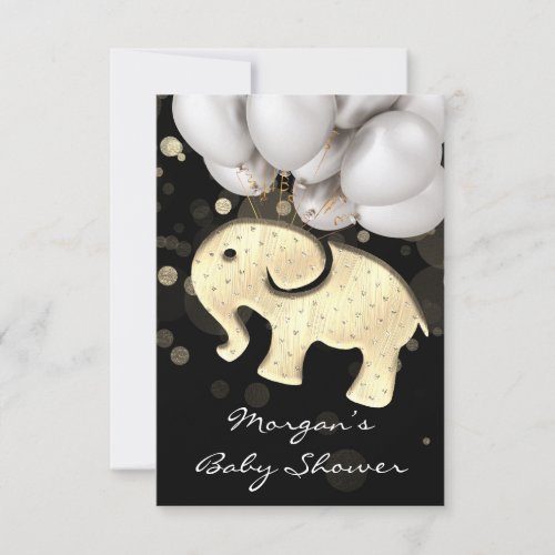 Rose Baby Shower Elephant Gold  Ballon White Invitation