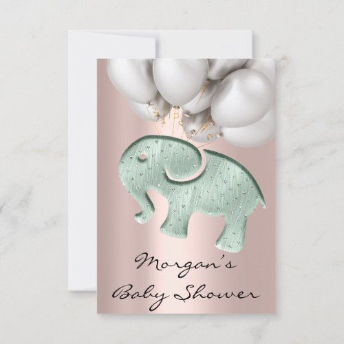 Rose Baby Shower Elephant Mint Ballon Rose Invitation