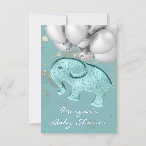 Rose Baby Shower Elephant Mint Ballon White Invitation