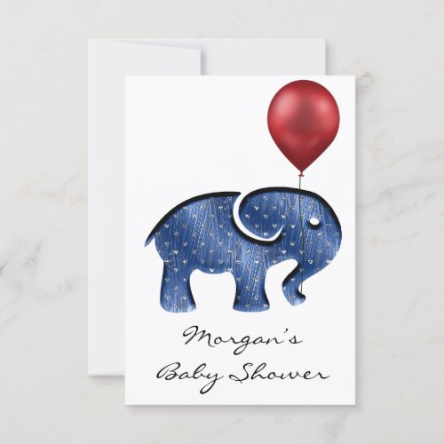 Rose Baby Shower Elephant Navy Ballon unique Invitation