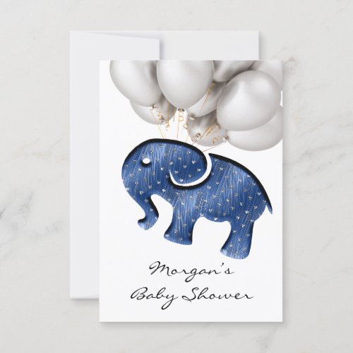 Rose Baby Shower Elephant Navy  Ballon White Invitation