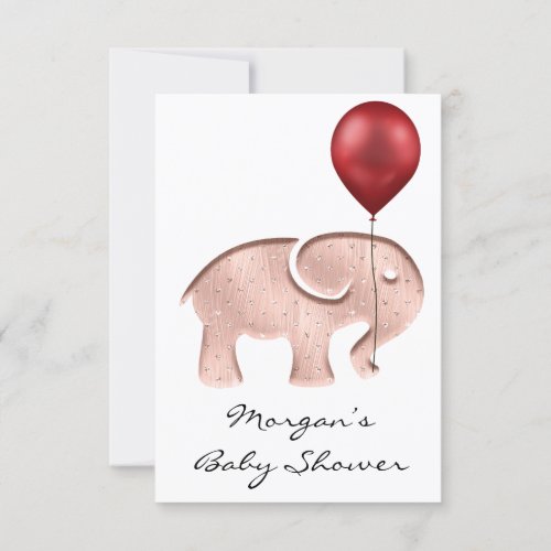 Rose Baby Shower Elephant Navy Ballon White Invitation