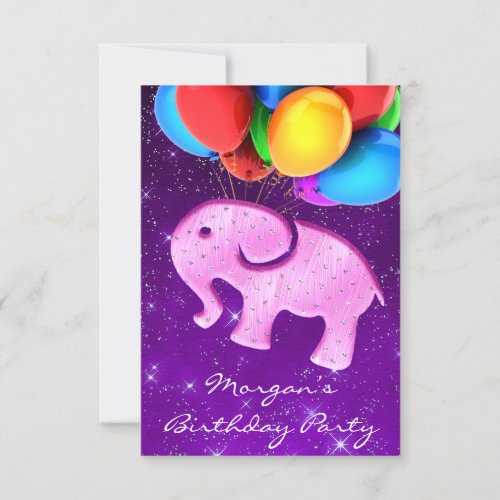 Rose Baby Shower Elephant Pink Rainbow Ballon Invitation