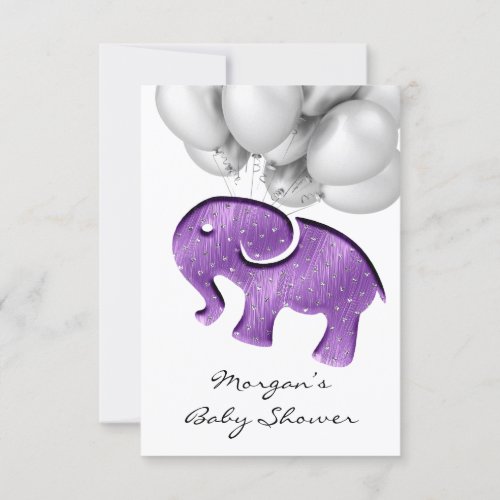 Rose Baby Shower Elephant Purple  Ballon White Invitation