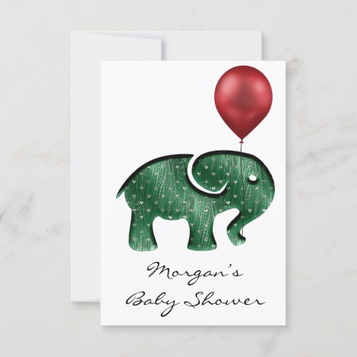 Rose Baby Shower Elephant Red Ballon White Invitation