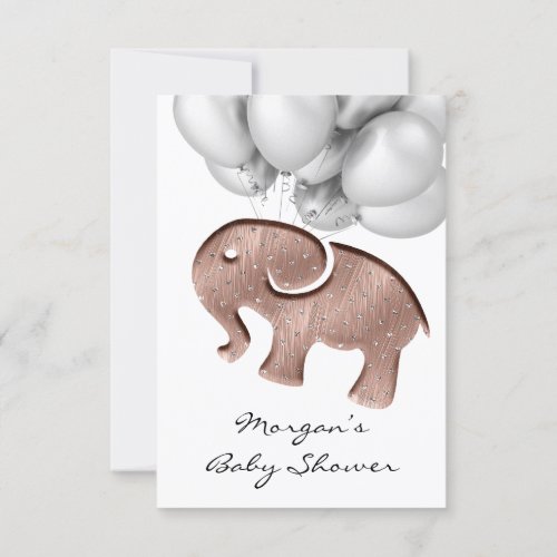 Rose Baby Shower Elephant Rose Ballon White Invitation