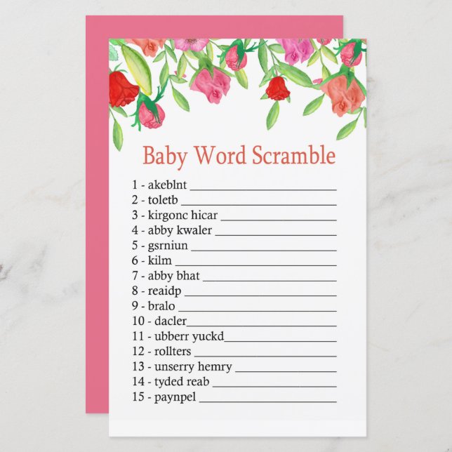 Rose Baby word scramble game (Front/Back)