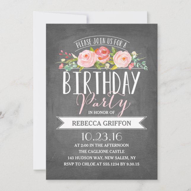 Rose Banner Birthday | Birthday Invitations (Front)