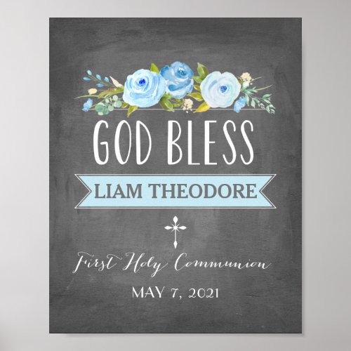 Rose Banner  Blue Chalkboard Communion Sign