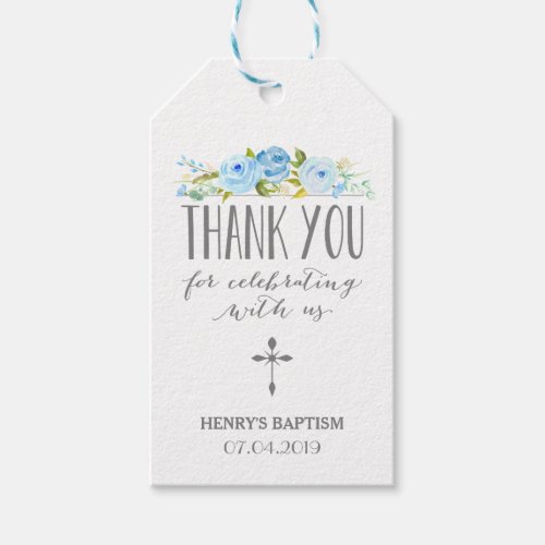 Rose Banner  Blue Religious Thank You Gift Tag