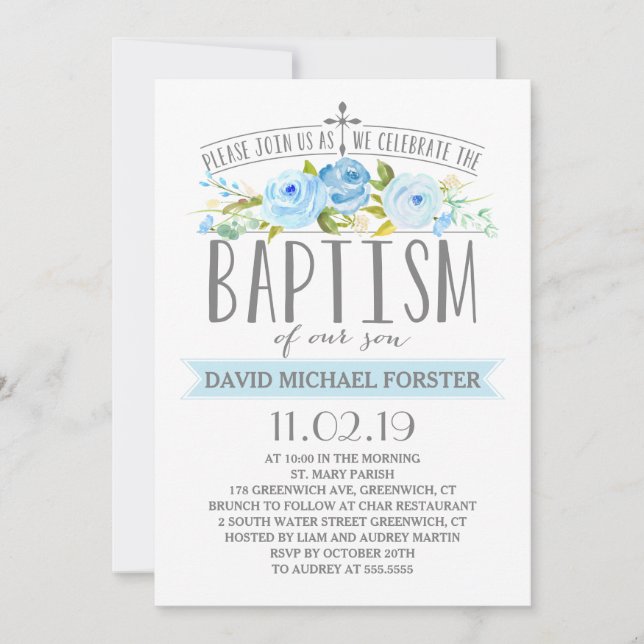Rose Banner | Boy Baptism Invitation (Front)