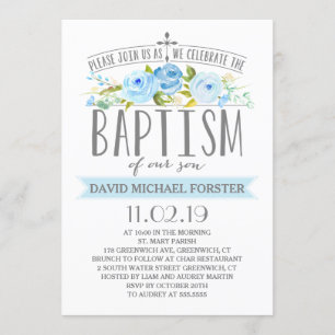 Rose Banner   Boy Baptism Invitation