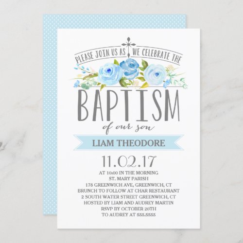 Rose Banner  Boy Baptism Invitation