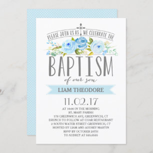 Rose Banner Boy Baptism Invitation