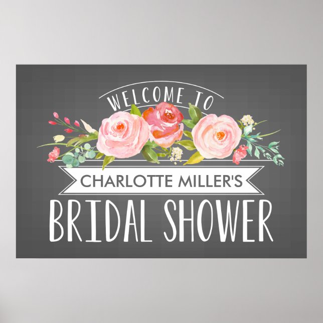 Rose Banner Bridal Shower Welcome Poster (Front)