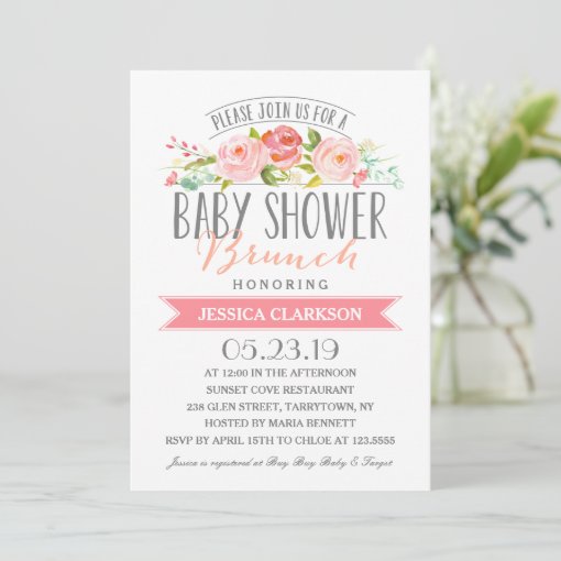 Rose Banner Brunch | Baby Shower Invitation | Zazzle