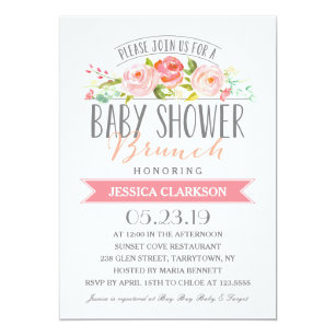Brunch Baby Shower Invitations Zazzle Rose Banner Brunch Baby Shower Invitation