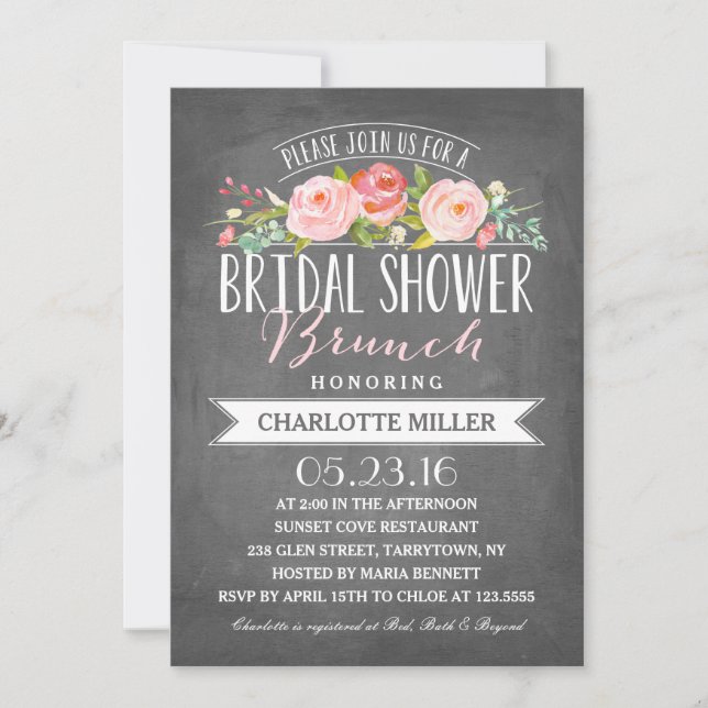 Rose Banner Brunch Bridal Shower Invitation (Front)