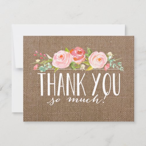 Rose Banner Burlap  Baby Shower Thank You Card