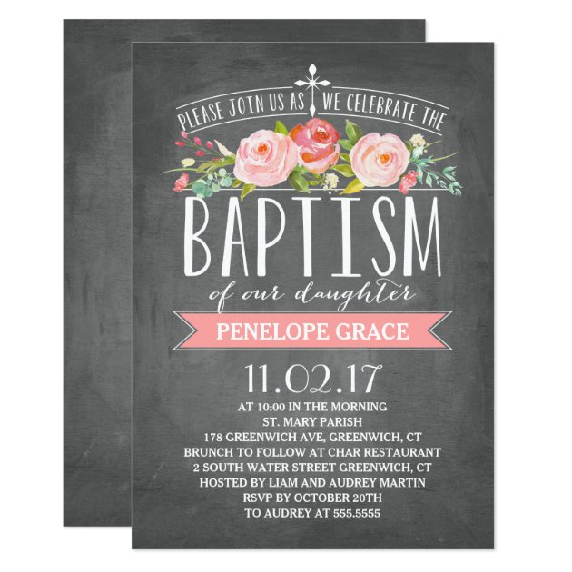 Rose Banner Chalkboard | Baptism Invitation