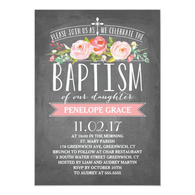 Rose Banner Chalkboard | Baptism Invitation