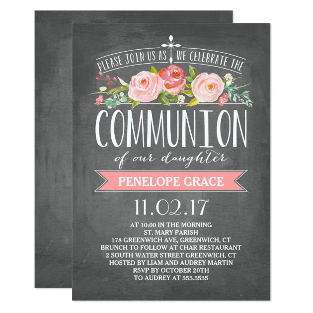 Rose Banner Chalkboard | Communion Invitation