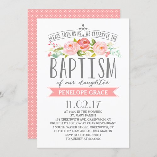 Rose Banner  Girl Baptism Invitation