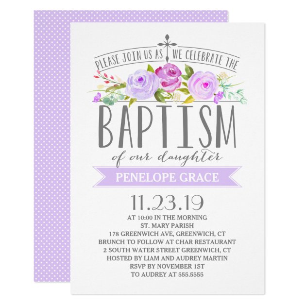 Rose Banner | Girl Baptism Invitation | Purple