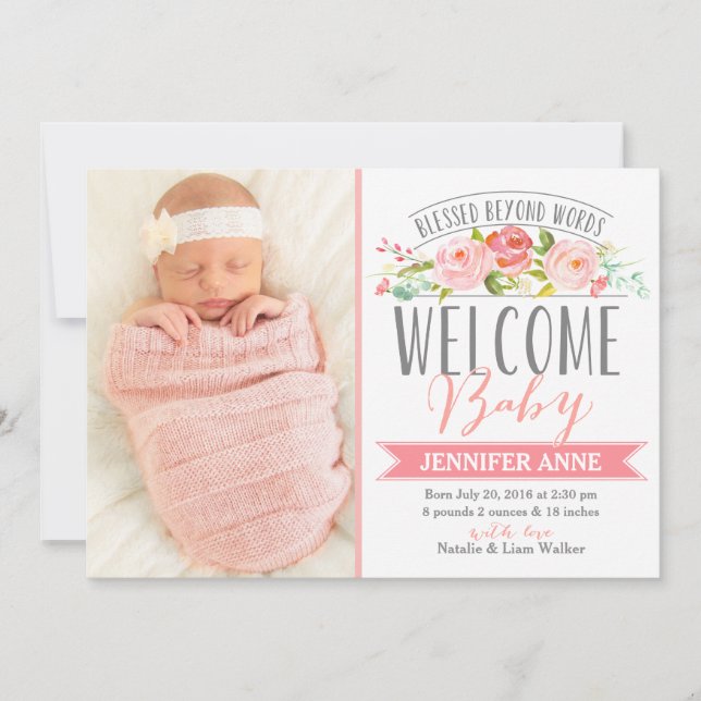Rose Banner | Girl Birth Announcement (Front)