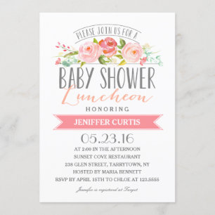 Rose Banner Luncheon Baby Shower Invitation