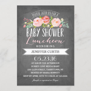 Rose Banner Luncheon Baby Shower Invitation