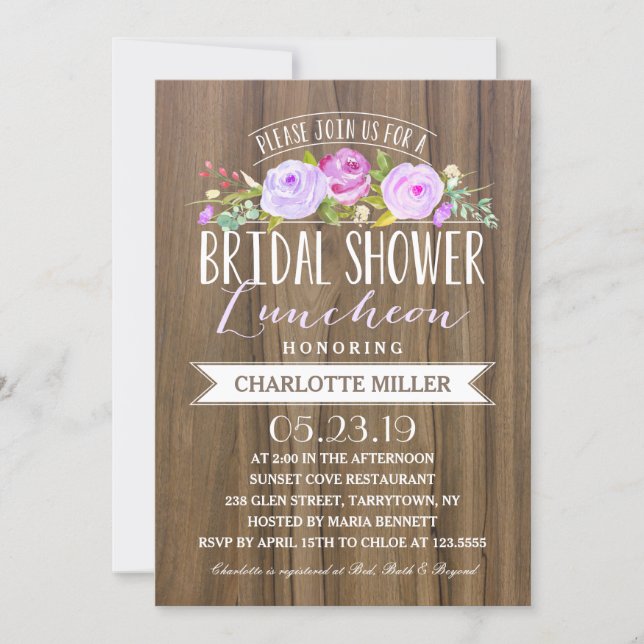 Rose Banner Luncheon Purple | Bridal Shower Invitation (Front)