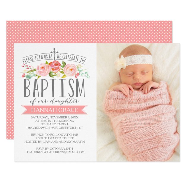 Rose Banner Pink Baptism Invitation